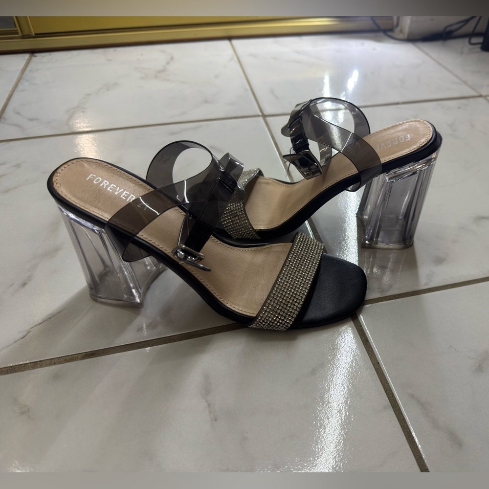 Forever 21 Black and Transparent Block Heels